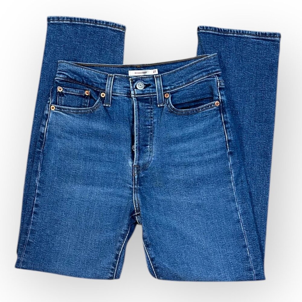 Levi's Wedgie Straight Medium Wash Straight Leg Jeans High Waisted - Picture 2 of 4